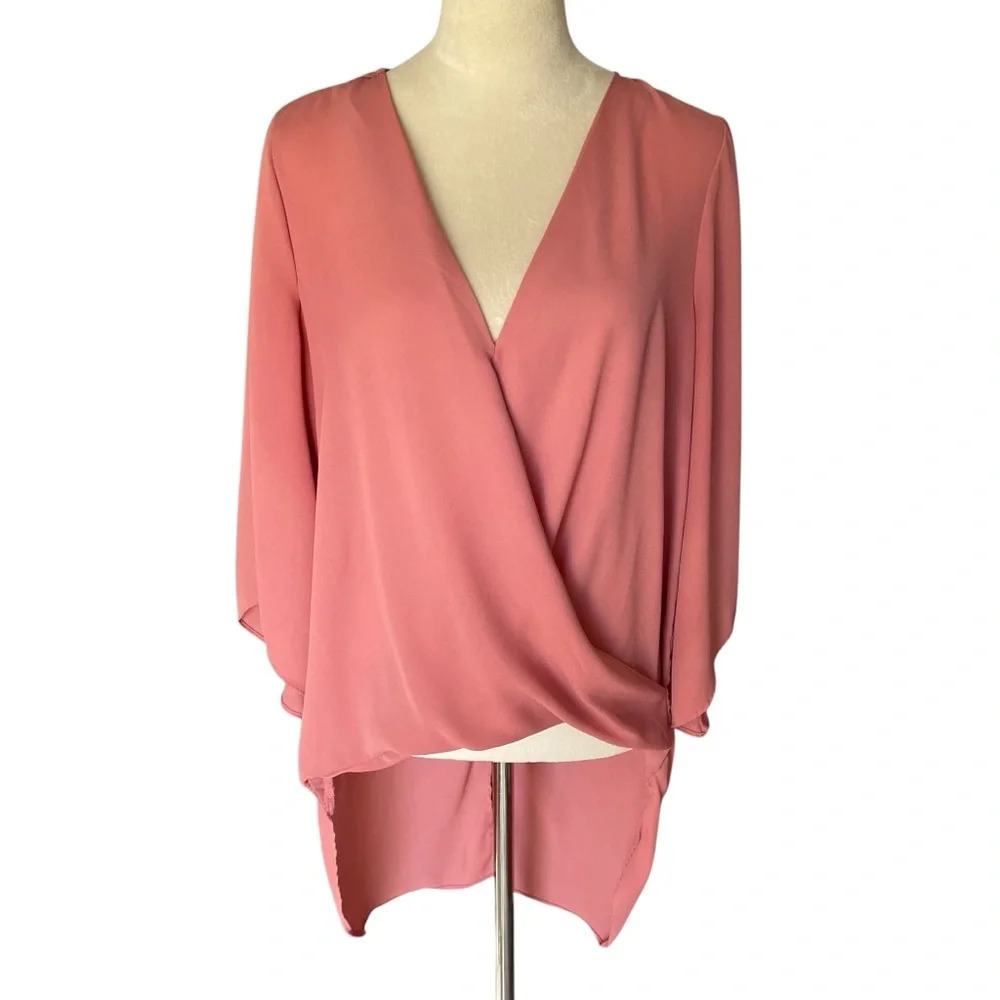 New York And Company Dusty Pink Crossover Back Tail Wrap Top Women Size M